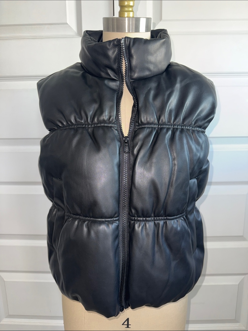 RACHEL Rachel Roy Black Puffer Leather-Look Vest